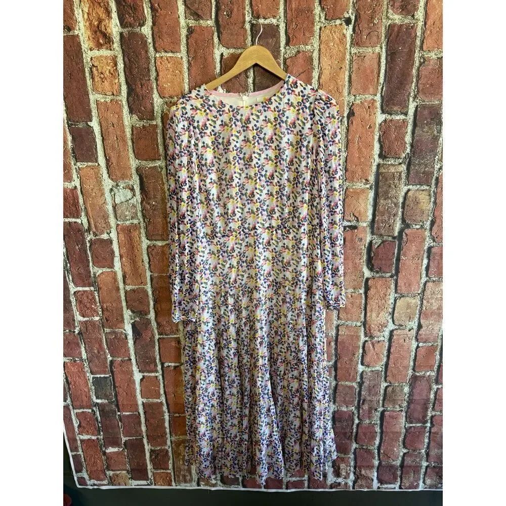 Boden Womens Multicolor Long Sleeve Floral Pattern Fit & Flare Dress Sheer sz 10